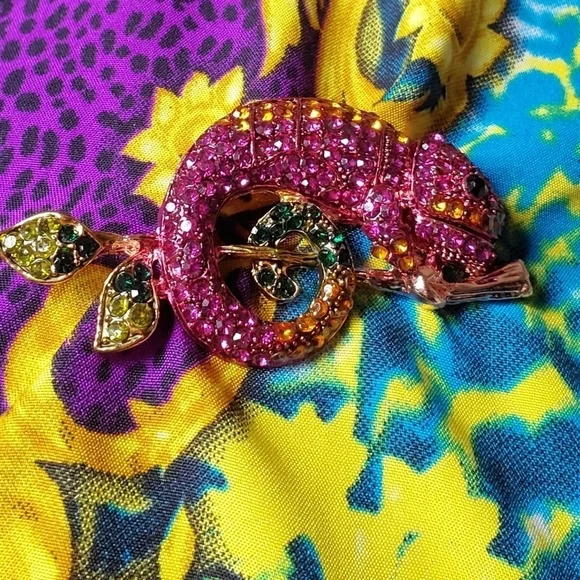 Austrian Crystal Chameleon Brooch & Pendant Brooch - Picture 3 of 10